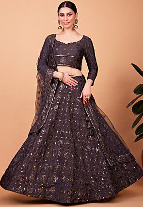 Embroidered Art Silk Lehenga in Grey