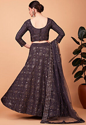 Embroidered Art Silk Lehenga in Grey