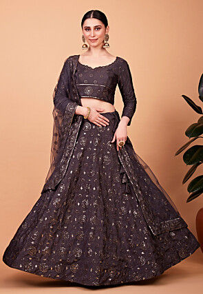 Embroidered Art Silk Lehenga in Grey