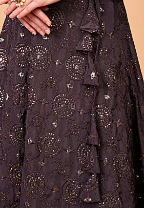 Embroidered Art Silk Lehenga in Grey