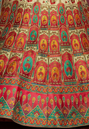 Embroidered Art Silk Lehenga in Light Beige