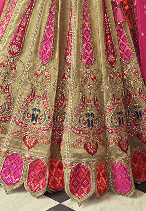 Embroidered Art Silk Scalloped Lehenga in Light Golden