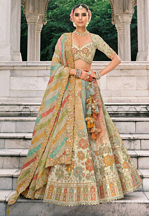 Embroidered Art Silk Lehenga in Light Grey