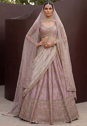 Embroidered Art Silk Lehenga in Light Purple