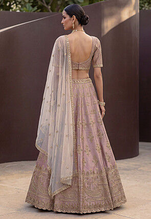 Embroidered Art Silk Lehenga in Light Purple