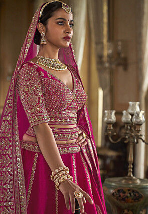 Embroidered Art Silk Lehenga in Magenta