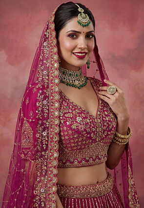 Embroidered Art Silk Lehenga in Magenta