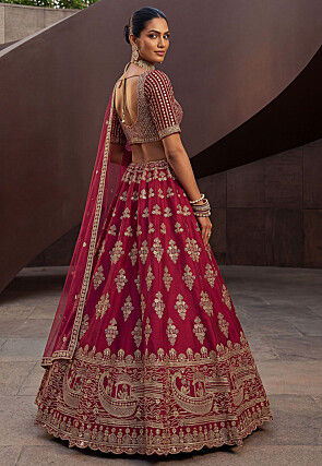 Embroidered Art Silk Lehenga in Magenta