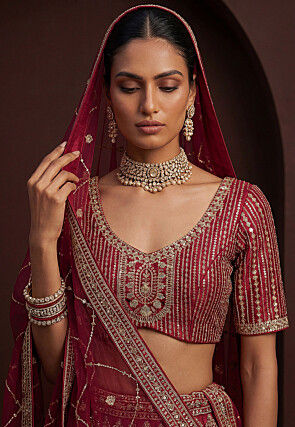 Embroidered Art Silk Lehenga in Magenta