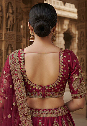 Embroidered Art Silk Lehenga in Magenta
