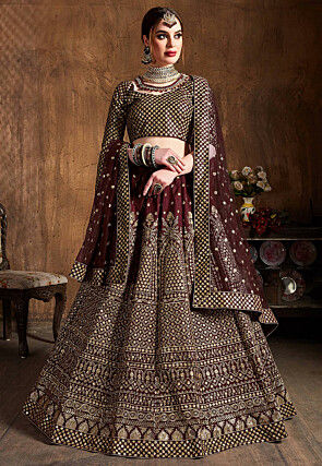 Embroidered Art Silk Lehenga in Maroon