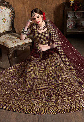 Embroidered Art Silk Lehenga in Maroon