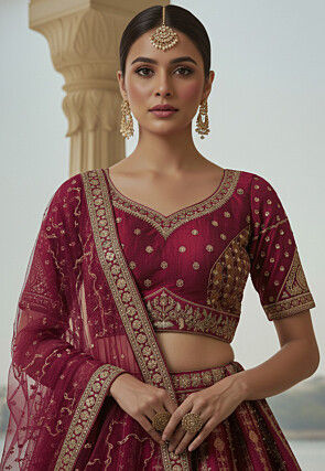Embroidered Art Silk Lehenga in Maroon