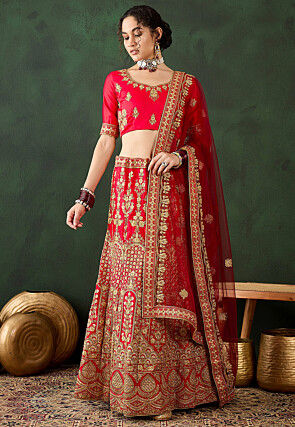 Embroidered Art Silk Lehenga in Maroon