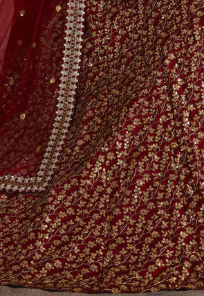 Embroidered Art Silk Lehenga in Maroon