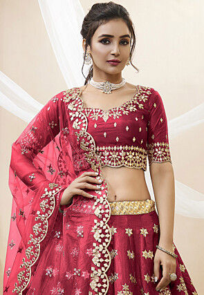 Embroidered Art Silk Lehenga in Maroon