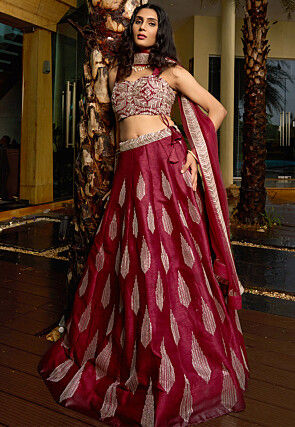 Embroidered Art Silk Lehenga in Maroon