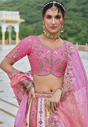 Embroidered Art Silk Lehenga in Multicolor