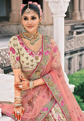 Embroidered Art Silk Lehenga in Multicolor