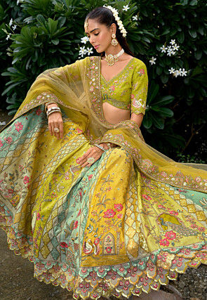 Embroidered Art Silk Lehenga in Multicolor