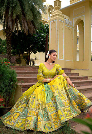 Embroidered Art Silk Lehenga in Multicolor