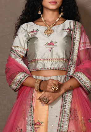 Embroidered Art Silk Lehenga in Multicolor