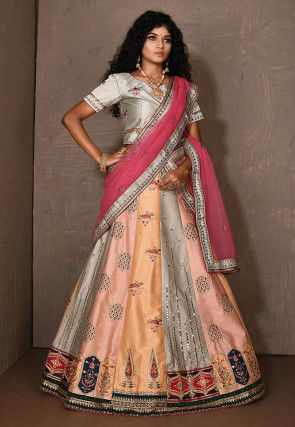 Embroidered Art Silk Lehenga in Multicolor
