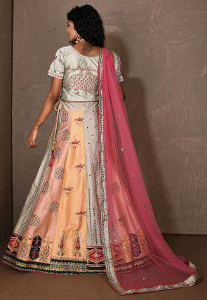Embroidered Art Silk Lehenga in Multicolor