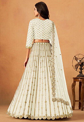Embroidered Art Silk Lehenga in Off White