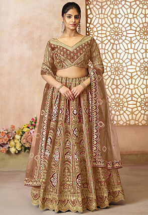 Embroidered Art Silk Lehenga in Old Rose