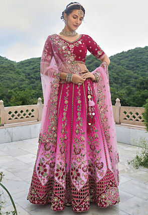 Embroidered Art Silk Lehenga in Pink