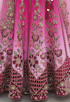Embroidered Art Silk Lehenga in Pink