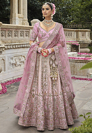 Embroidered Art Silk Lehenga in Pink