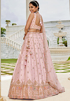 Embroidered Art Silk Lehenga in Pink