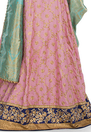 Embroidered Art Silk Lehenga in Pink