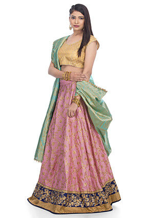 Embroidered Art Silk Lehenga in Pink