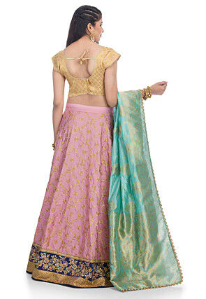 Embroidered Art Silk Lehenga in Pink