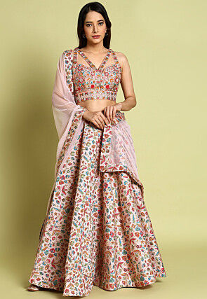 Embroidered Art Silk Lehenga in Pink