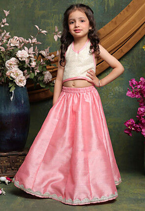 Embroidered Art Silk Lehenga in Pink