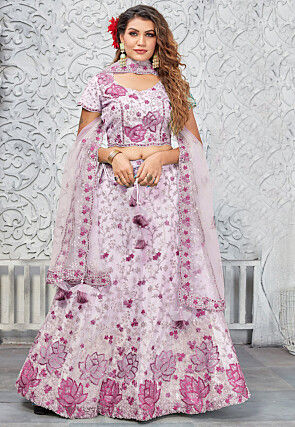Embroidered Art Silk Lehenga in Purple