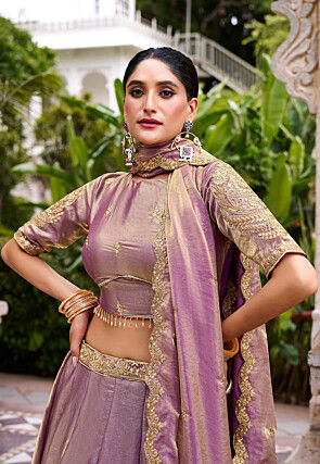 Embroidered  Art Silk Lehenga in Purple