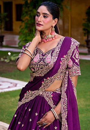 Embroidered Art Silk Lehenga in Purple