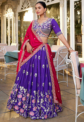 Embroidered Art Silk Lehenga in Purple