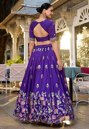 Embroidered Art Silk Lehenga in Purple