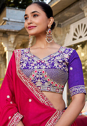 Embroidered Art Silk Lehenga in Purple