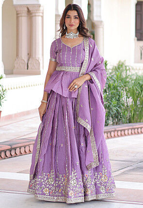 Embroidered Art Silk Lehenga in Purple