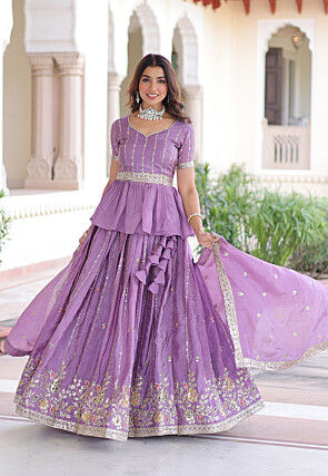 Embroidered Art Silk Lehenga in Purple