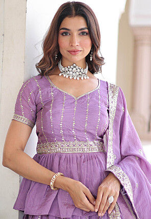 Embroidered Art Silk Lehenga in Purple