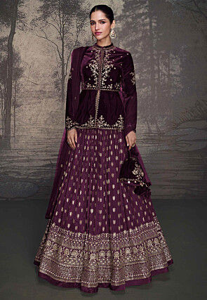 Embroidered Art Silk Lehenga in Purple