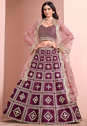 Embroidered Art Silk Lehenga in Purple